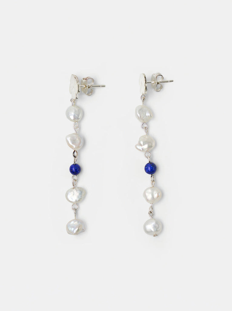 Marie Pearl Drop Earrings | Silver Lapis