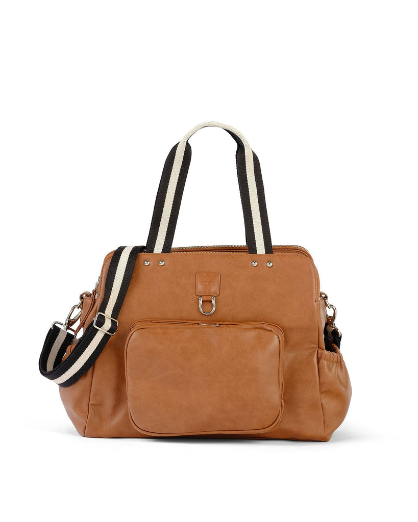 Faux Leather Tote Triple Compartment Nappy Bag | Tan