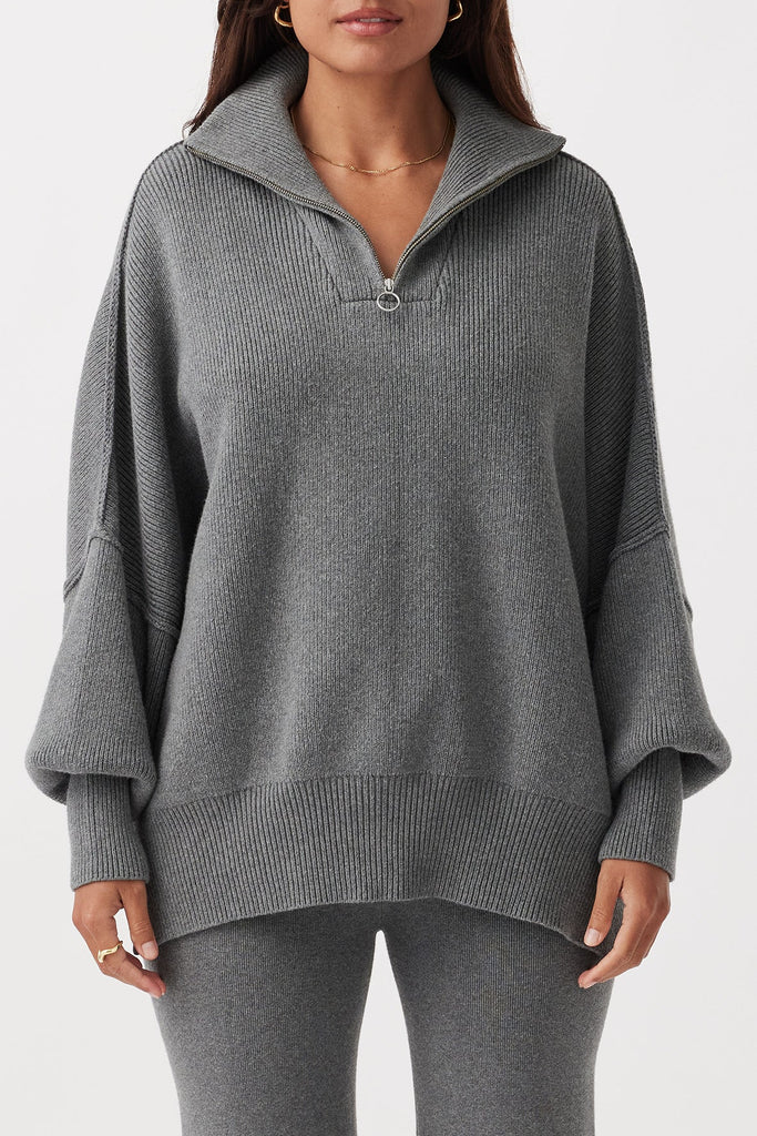 London Zip Sweater | Dark Grey Marle