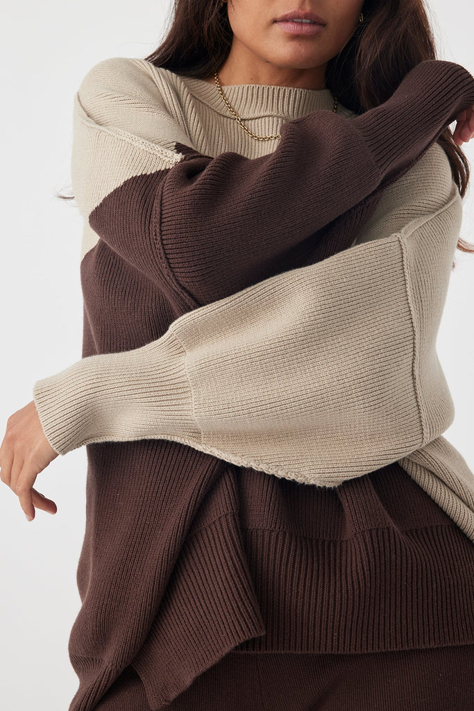 Neo Sweater | Chocolate & Taupe