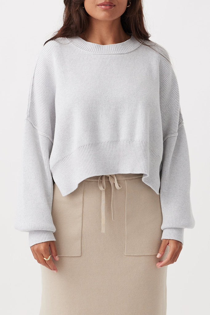 Harlo Cropped Sweater | Light Grey Marle