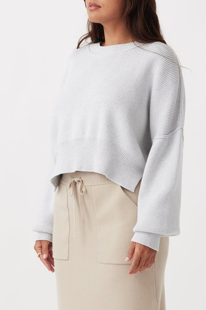 Harlo Cropped Sweater | Light Grey Marle