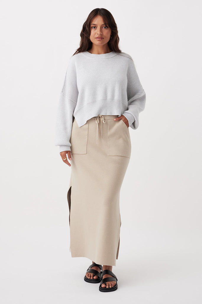 Harlo Cropped Sweater | Light Grey Marle