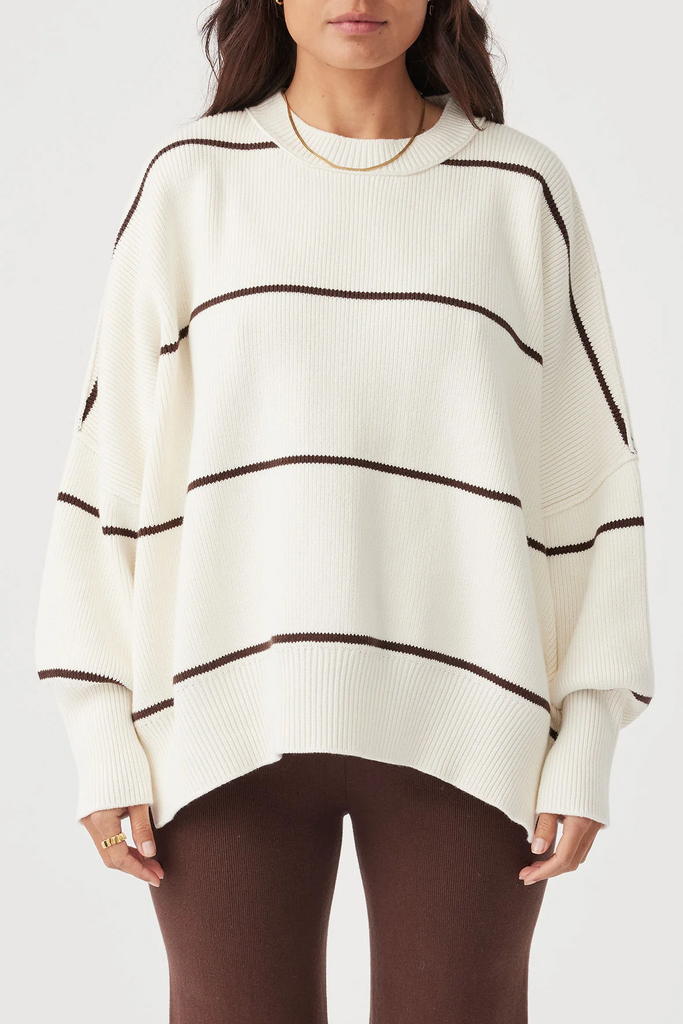 Harper Stripe Organic Knit Sweater | Cream & Chocolate