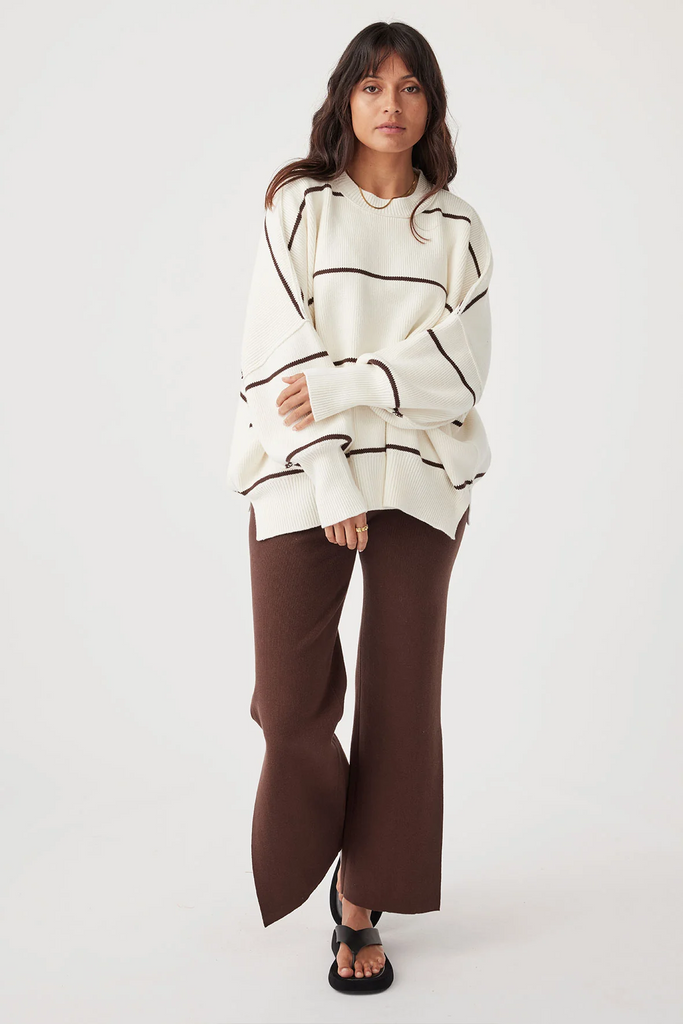 Harper Stripe Organic Knit Sweater | Cream & Chocolate