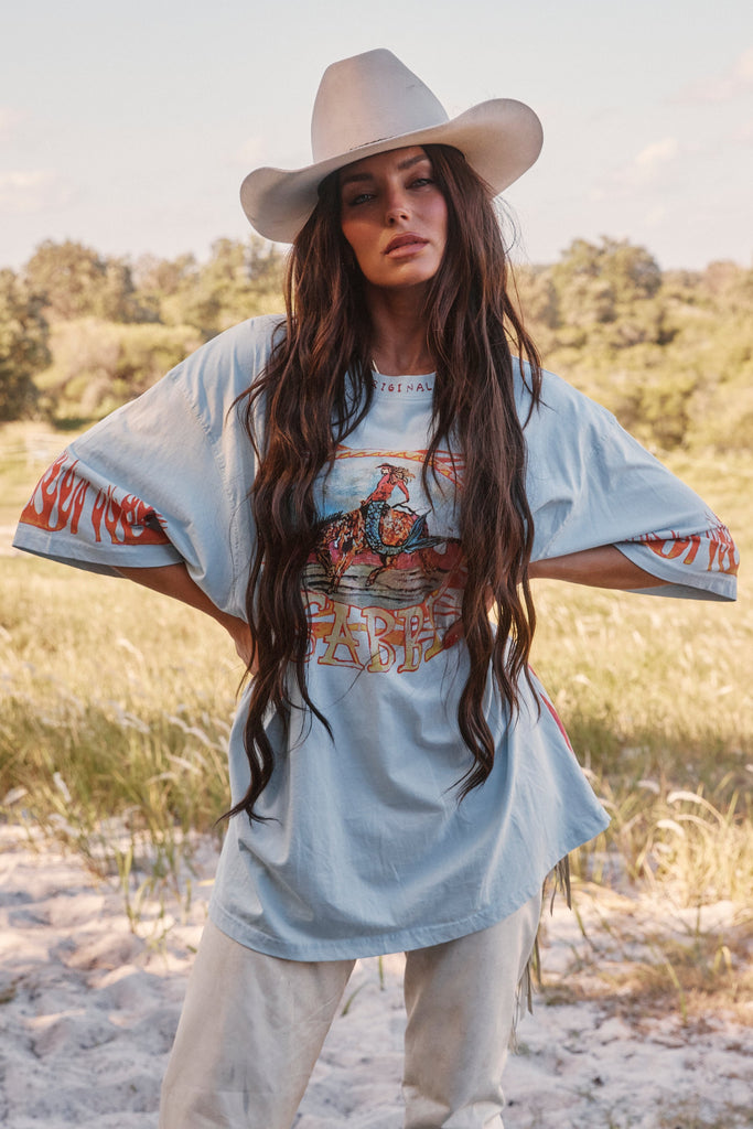 SABBI THE FLAMING COWBOY TEE | SKY BLUE  (PRE ORDER)