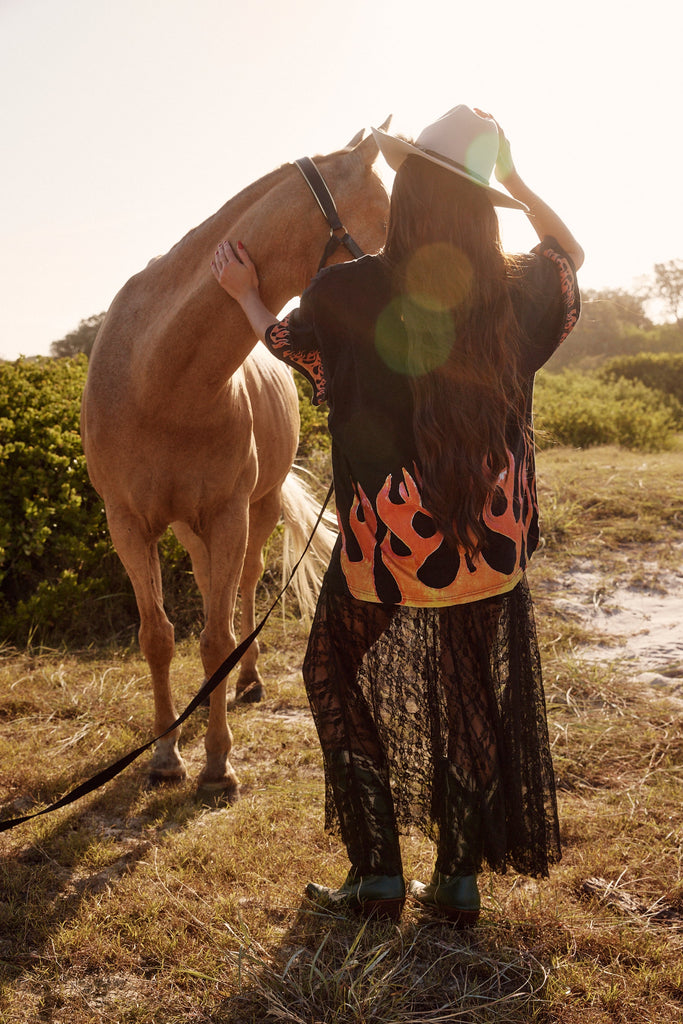 SABBI THE FLAMING COWBOY TEE | BLACK  (PRE ORDER)