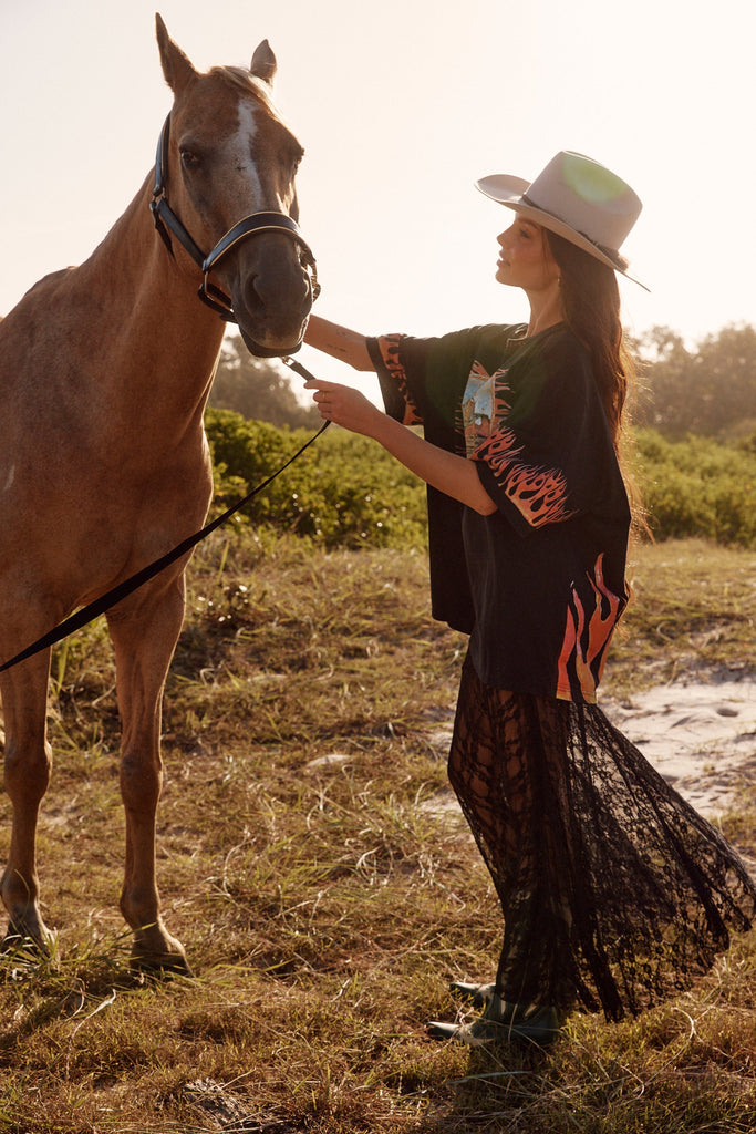 SABBI THE FLAMING COWBOY TEE | BLACK  (PRE ORDER)