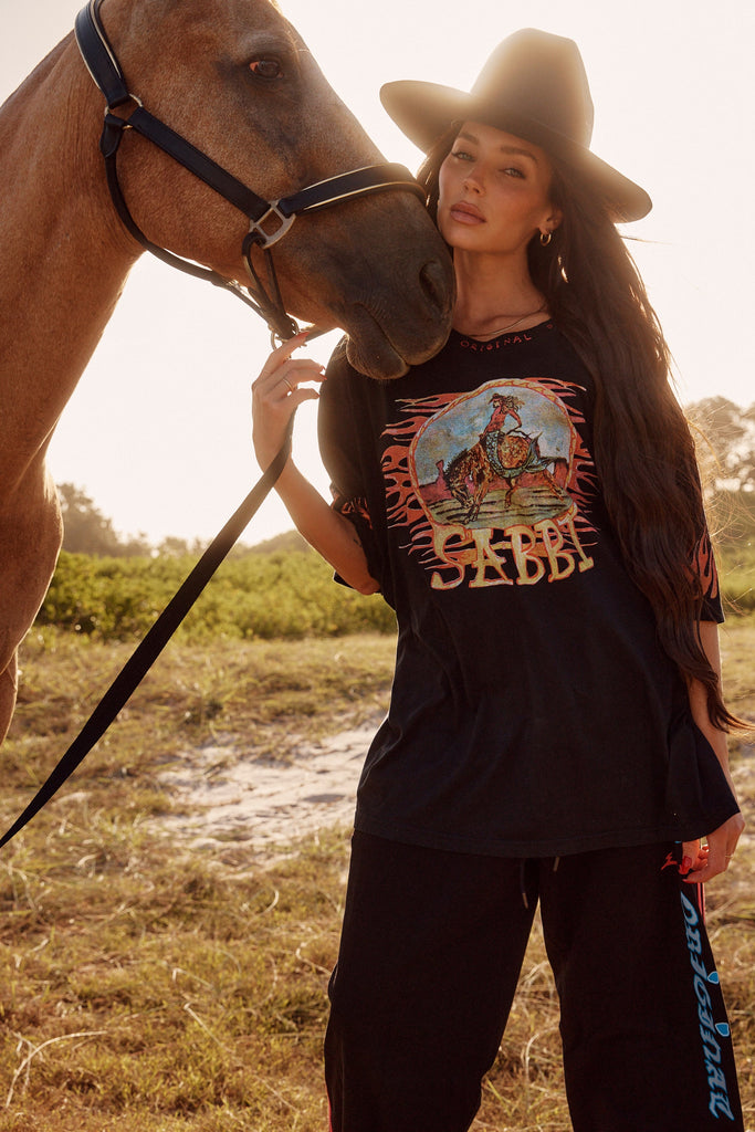 SABBI THE FLAMING COWBOY TEE | BLACK  (PRE ORDER)