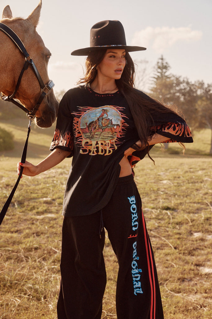 SABBI THE FLAMING COWBOY TEE | BLACK  (PRE ORDER)