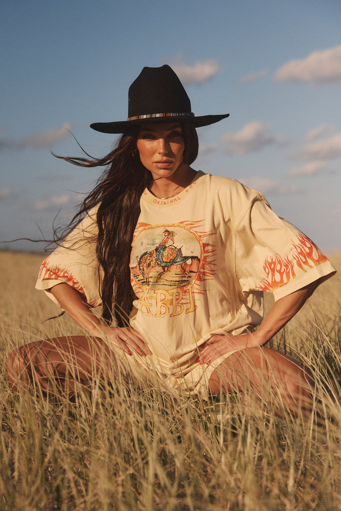 SABBI THE FLAMING COWBOY TEE | SAND (PRE ORDER)