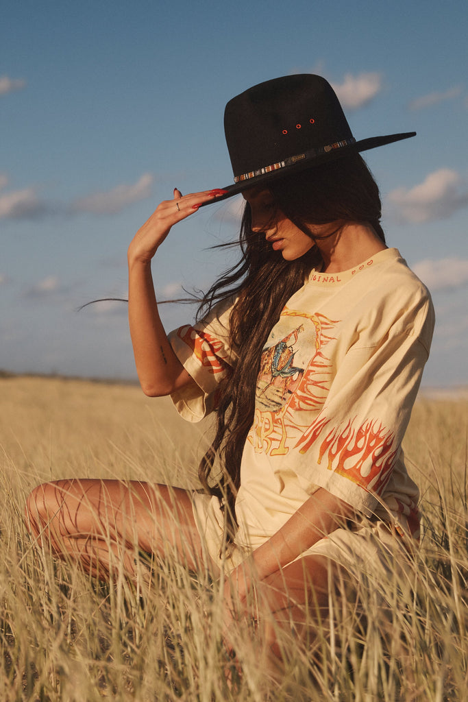 SABBI THE FLAMING COWBOY TEE | SAND (PRE ORDER)