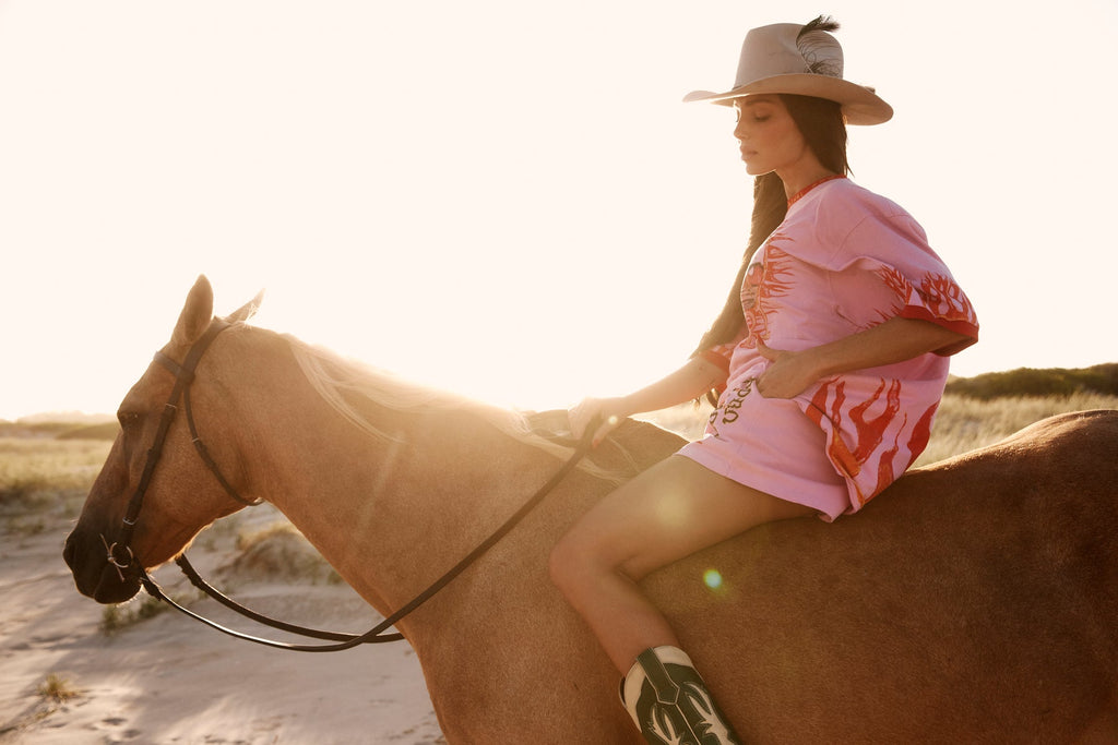 SABBI THE FLAMING COWBOY TEE | PINK (PRE ORDER)