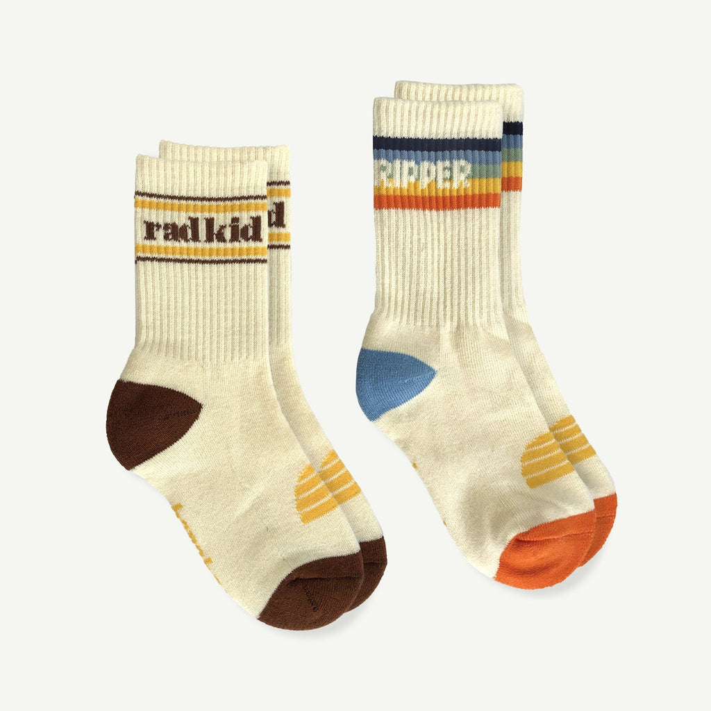 KIDS ORGANIC COTTON CREW SOCK | RAD KID + LITTLE RIPPER 2PK