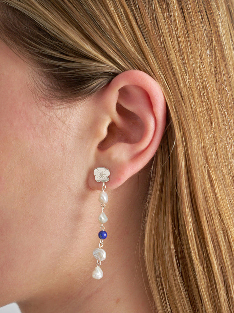 Marie Pearl Drop Earrings | Silver Lapis