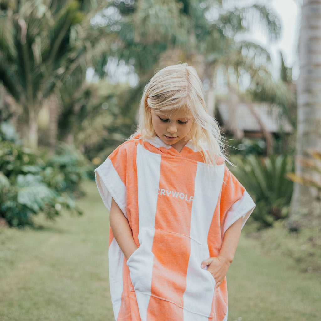 HOODED TOWEL | Coral Stripe