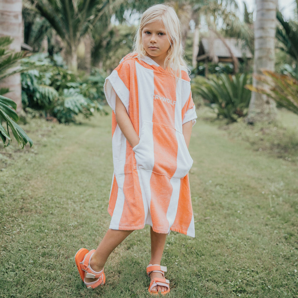 HOODED TOWEL | Coral Stripe