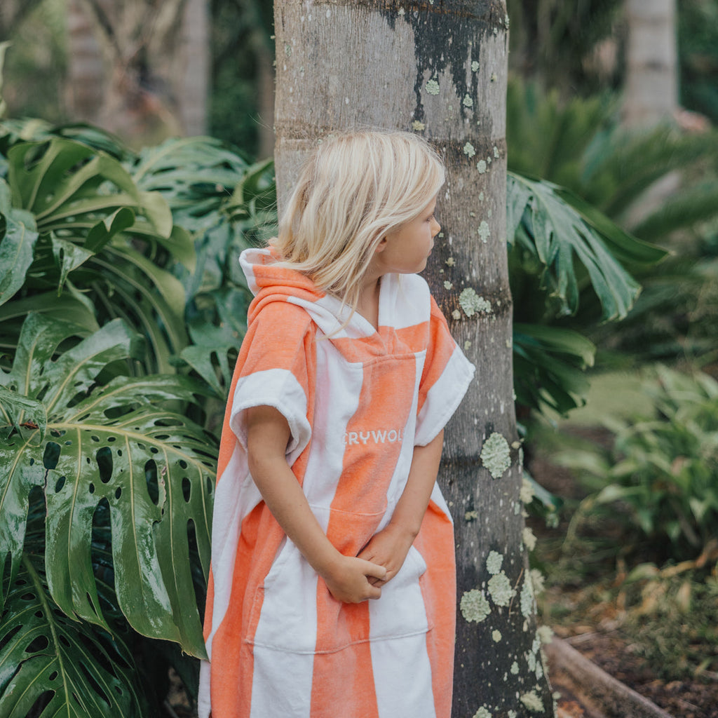 HOODED TOWEL | Coral Stripe