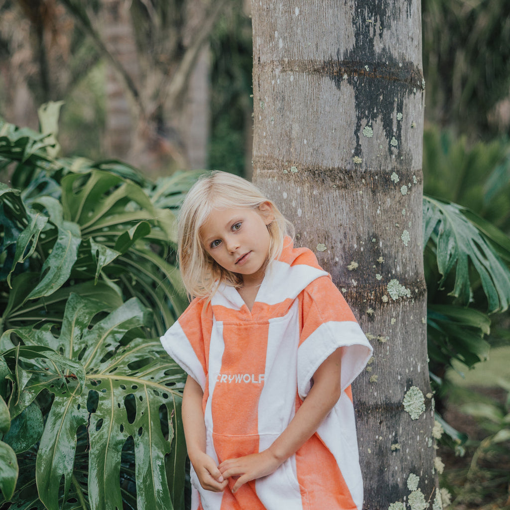 HOODED TOWEL | Coral Stripe