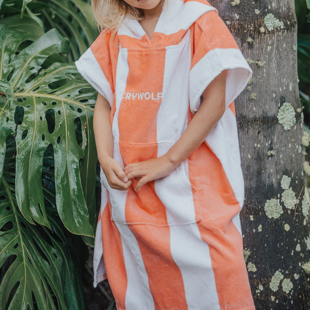 HOODED TOWEL | Coral Stripe