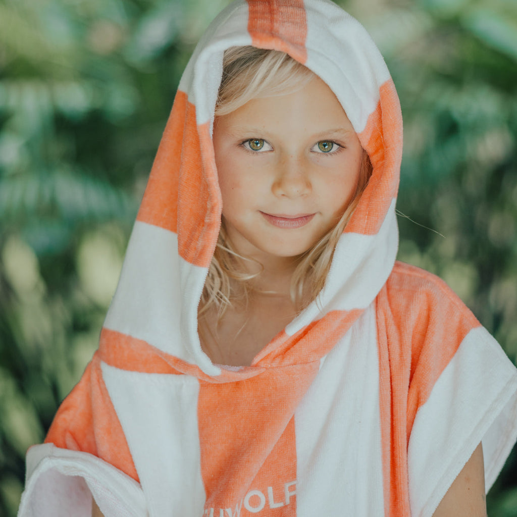 HOODED TOWEL | Coral Stripe