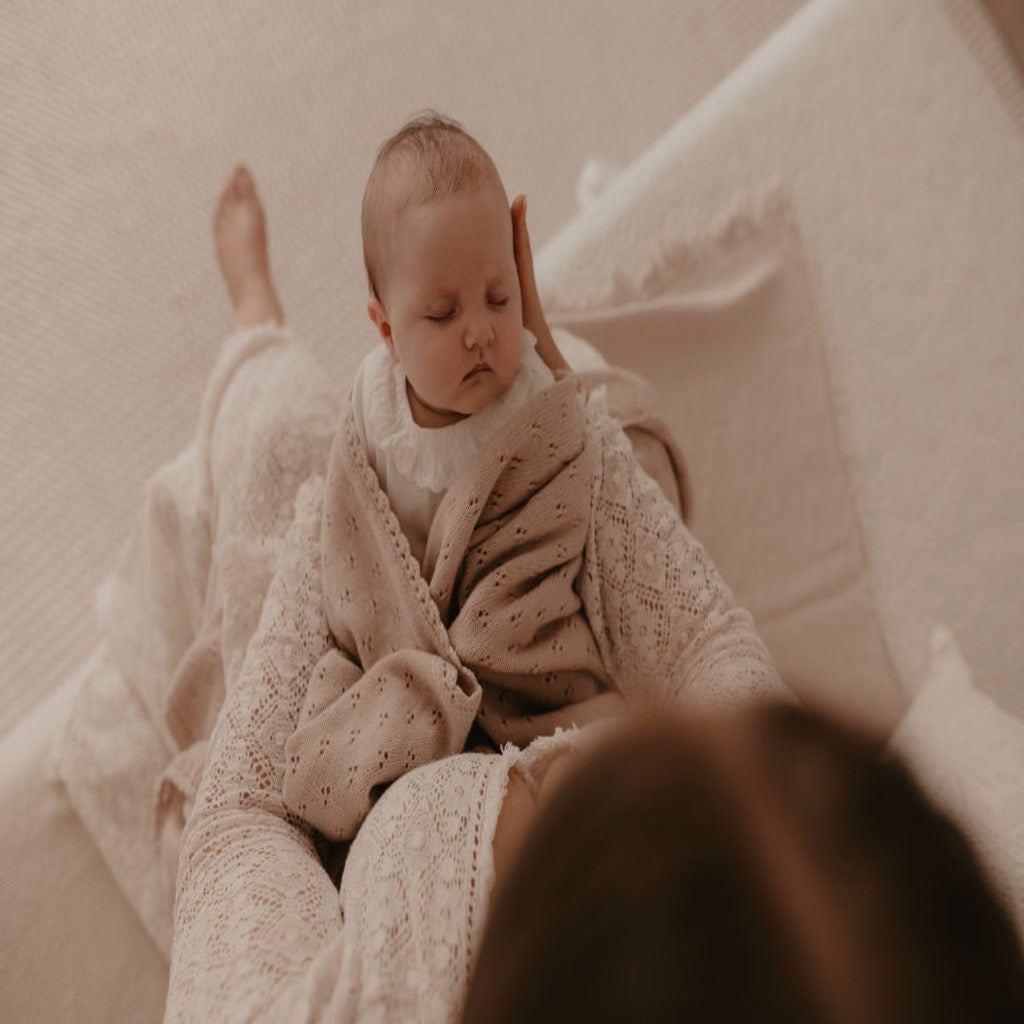 Heirloom Merino Wool Pointelle Baby Blanket | Latte
