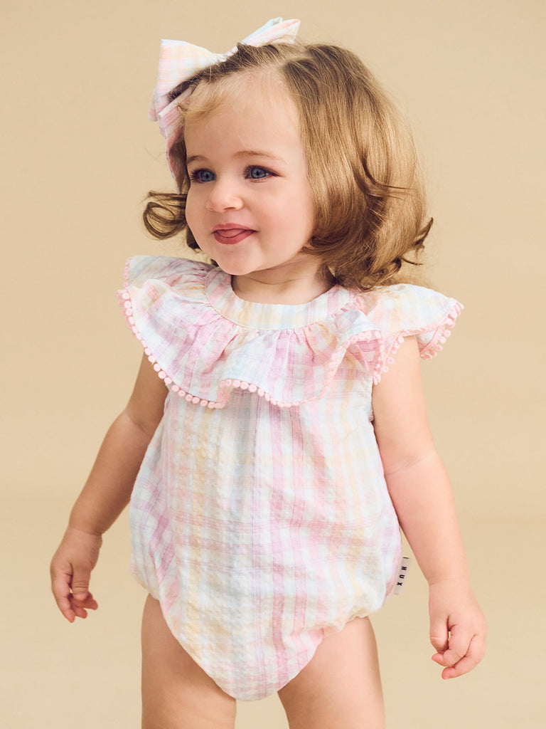 RAINBOW CHECK FRILL ONESIE