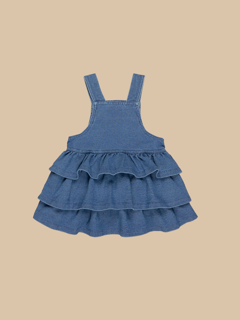 HUXBEAR KNIT DENIM FRILL OVERALL DRESS