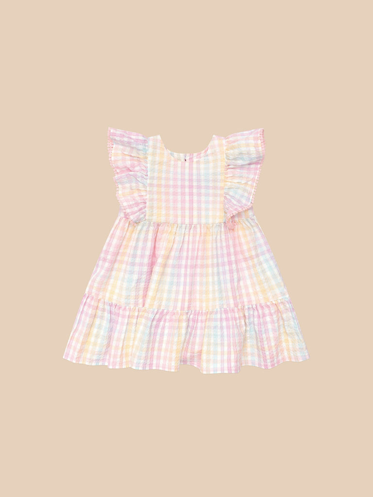 RAINBOW CHECK FRILL DRESS