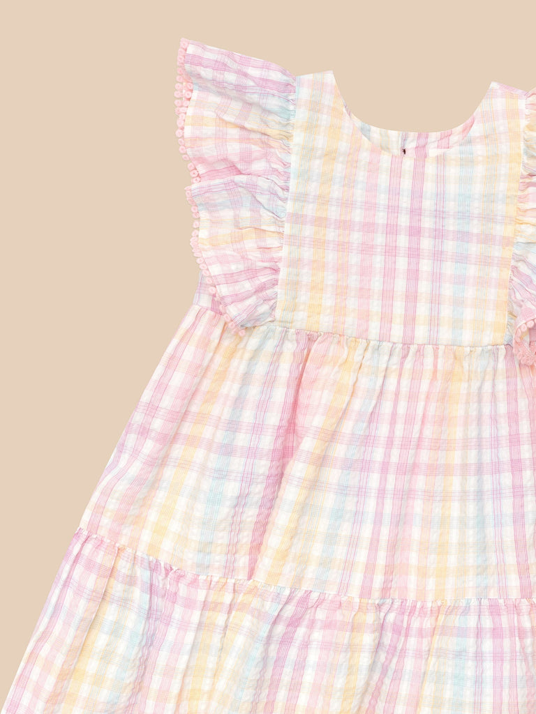 RAINBOW CHECK FRILL DRESS