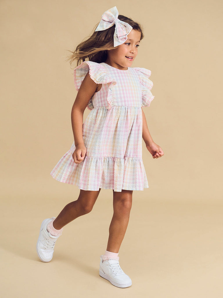 RAINBOW CHECK FRILL DRESS