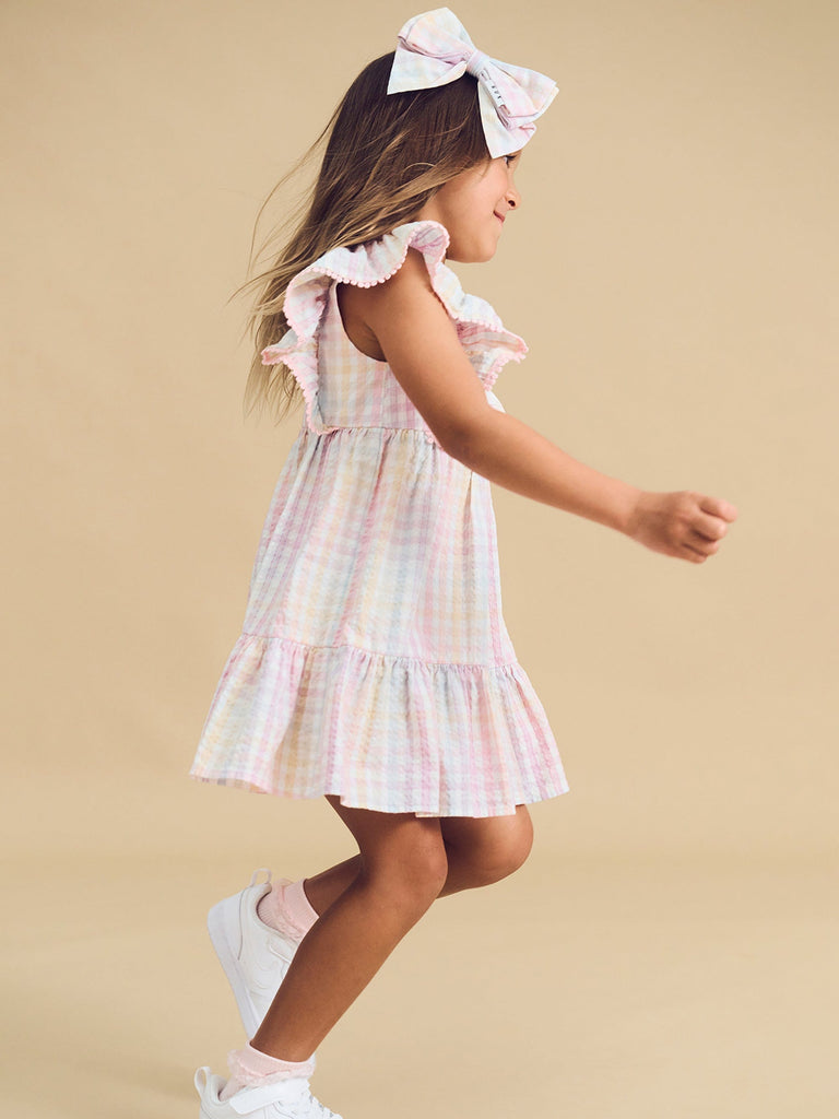 RAINBOW CHECK FRILL DRESS