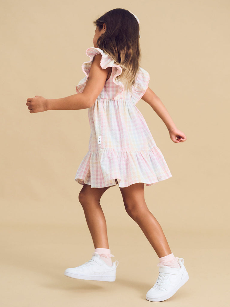 RAINBOW CHECK FRILL DRESS