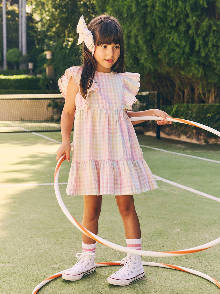 RAINBOW CHECK FRILL DRESS