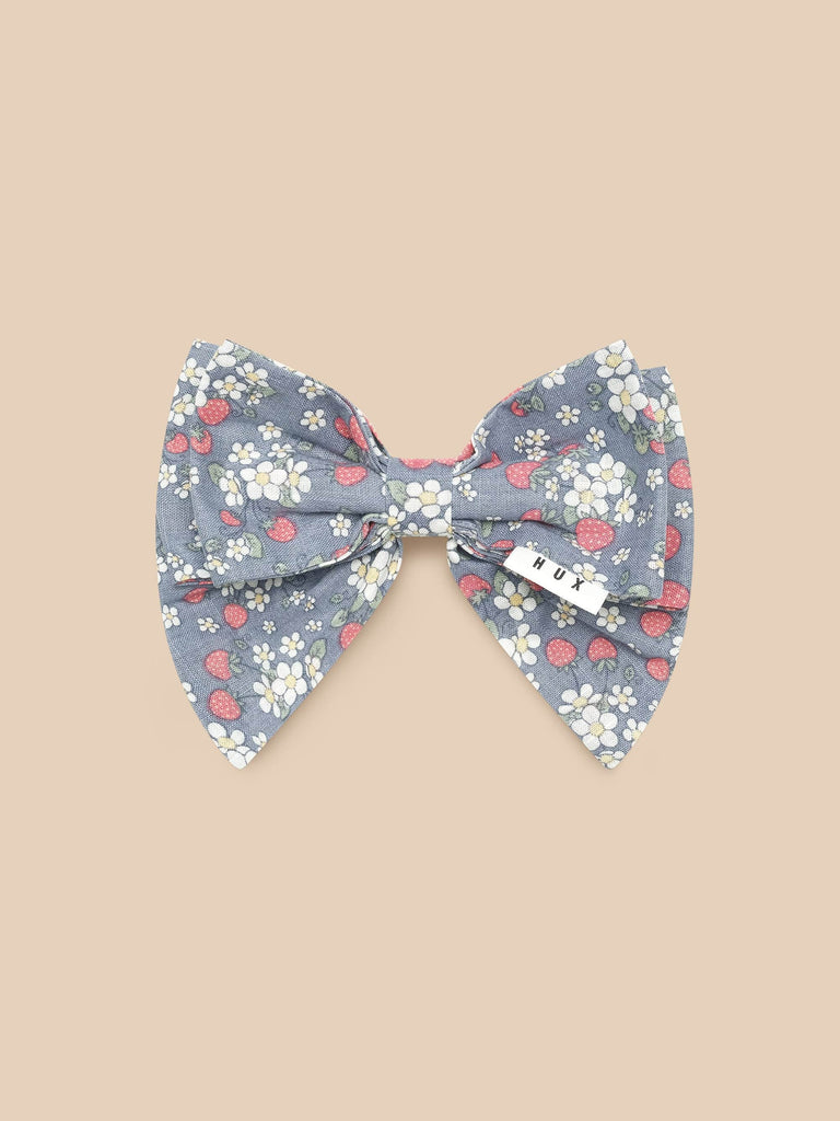 VINTAGE STRAWBERRY HAIR BOW DUSTY BLUE