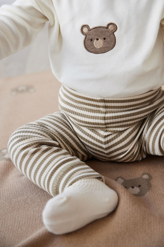 Organic Cotton Modal Elastane Legging | Narrow Stripe Oak/Soft Clay