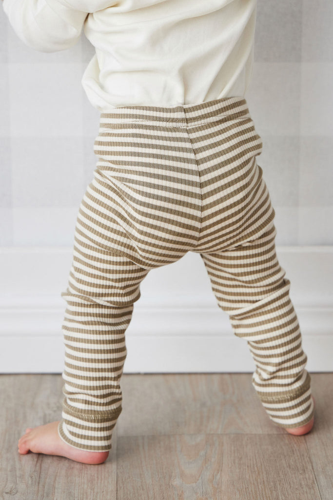 Organic Cotton Modal Elastane Legging | Narrow Stripe Oak/Soft Clay