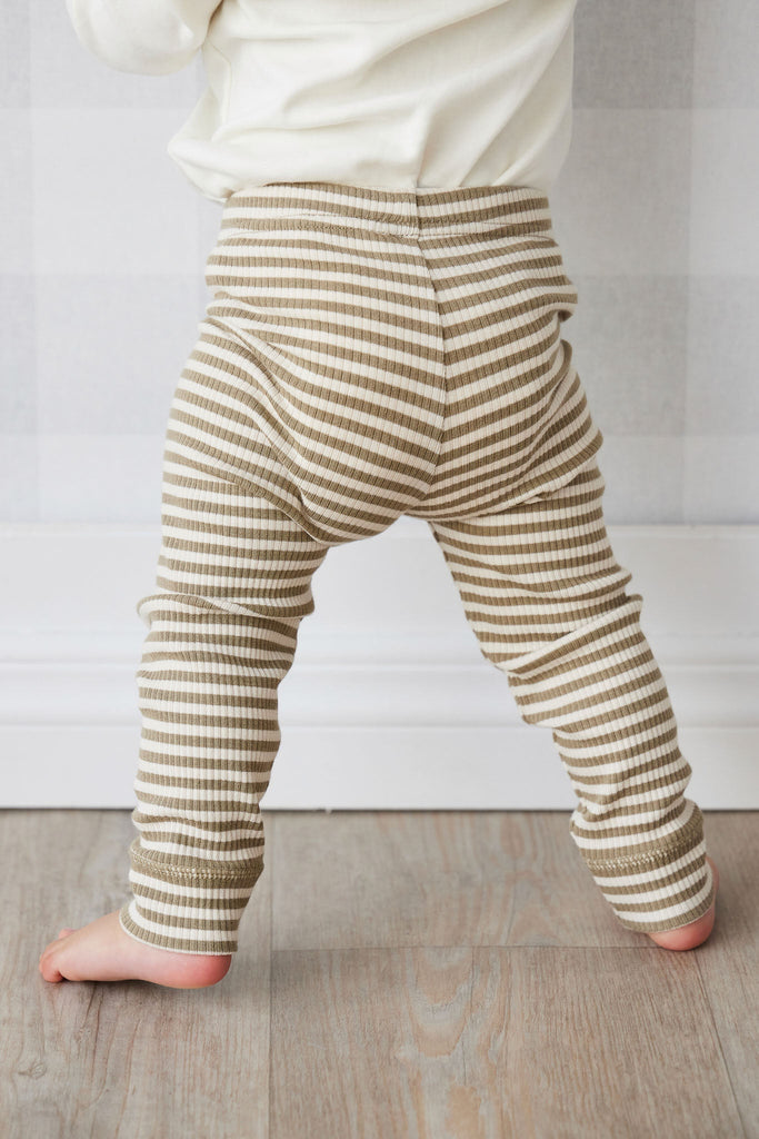 Organic Cotton Modal Elastane Legging | Narrow Stripe Oak/Soft Clay