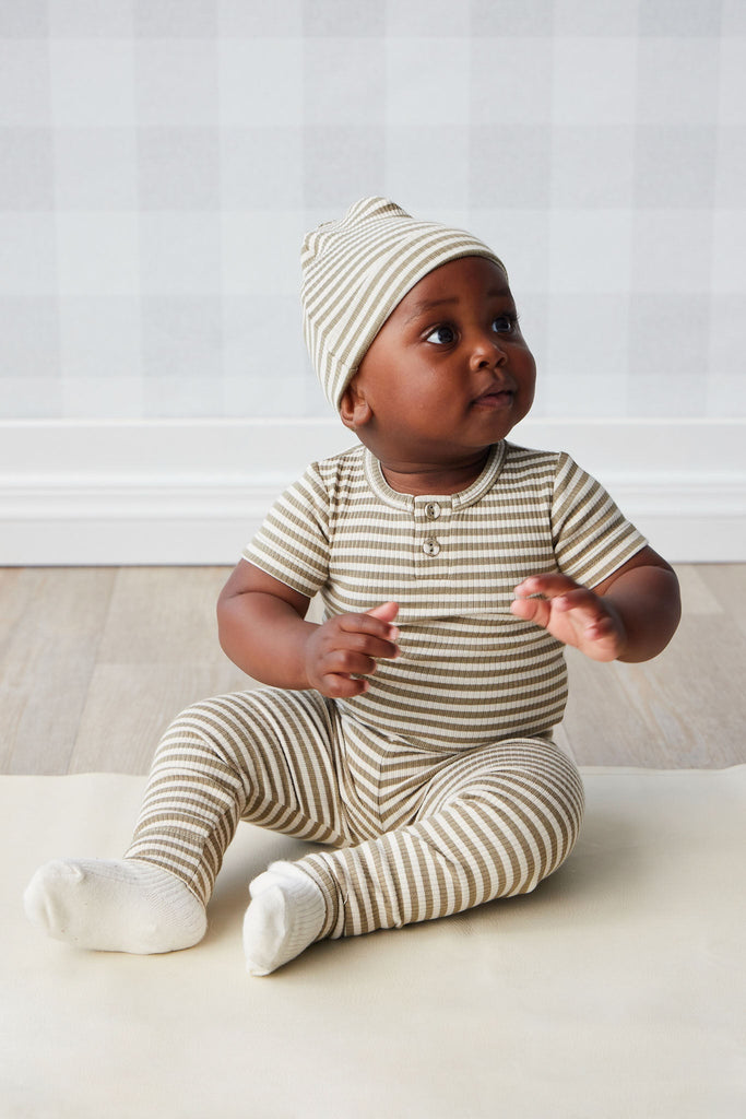 Organic Cotton Modal Elastane Legging | Narrow Stripe Oak/Soft Clay