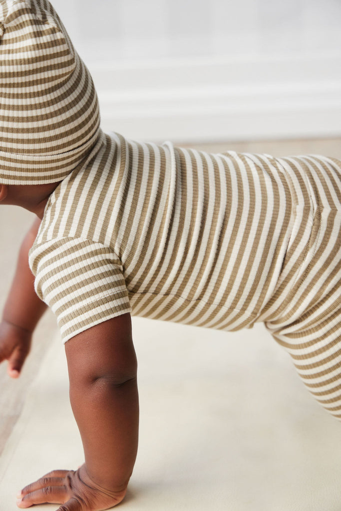 Organic Cotton Modal Darcy Rib Tee Bodysuit | Narrow Stripe Oak/Soft Clay