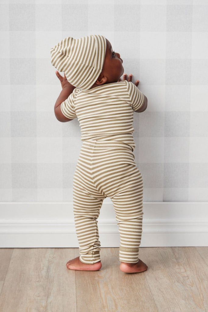 Organic Cotton Modal Darcy Rib Tee Bodysuit | Narrow Stripe Oak/Soft Clay