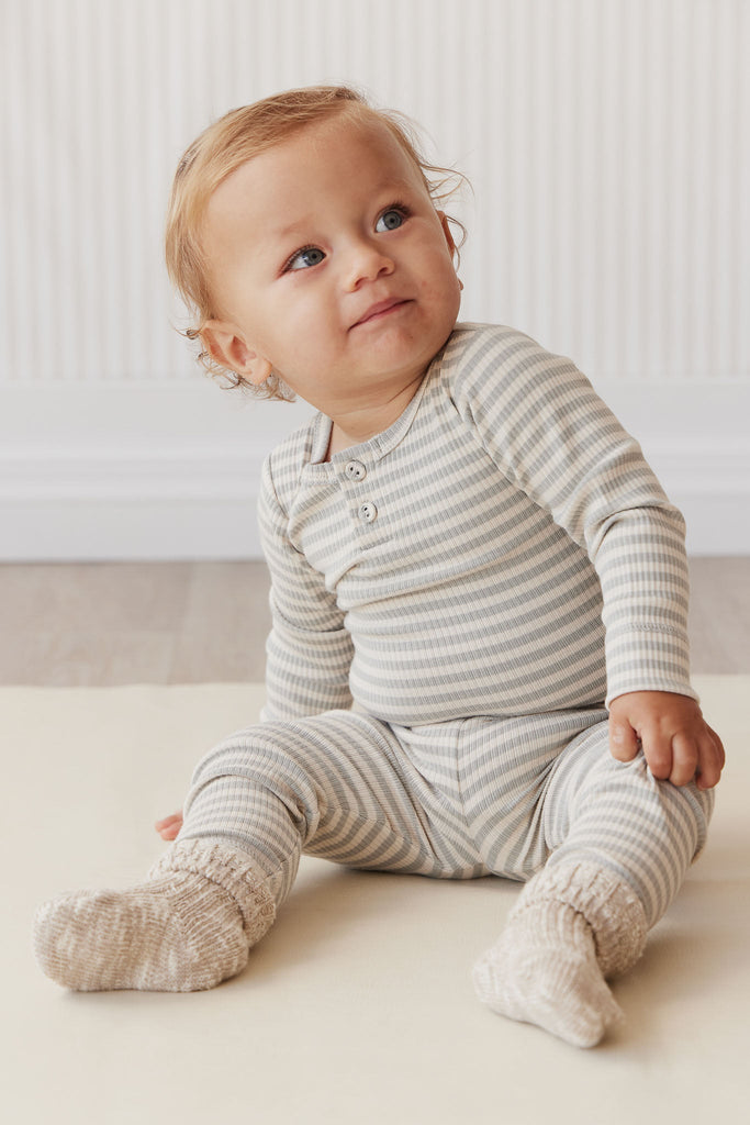 Organic Cotton Modal Long Sleeve Bodysuit | Narrow Stripe Willow/Soft Clay