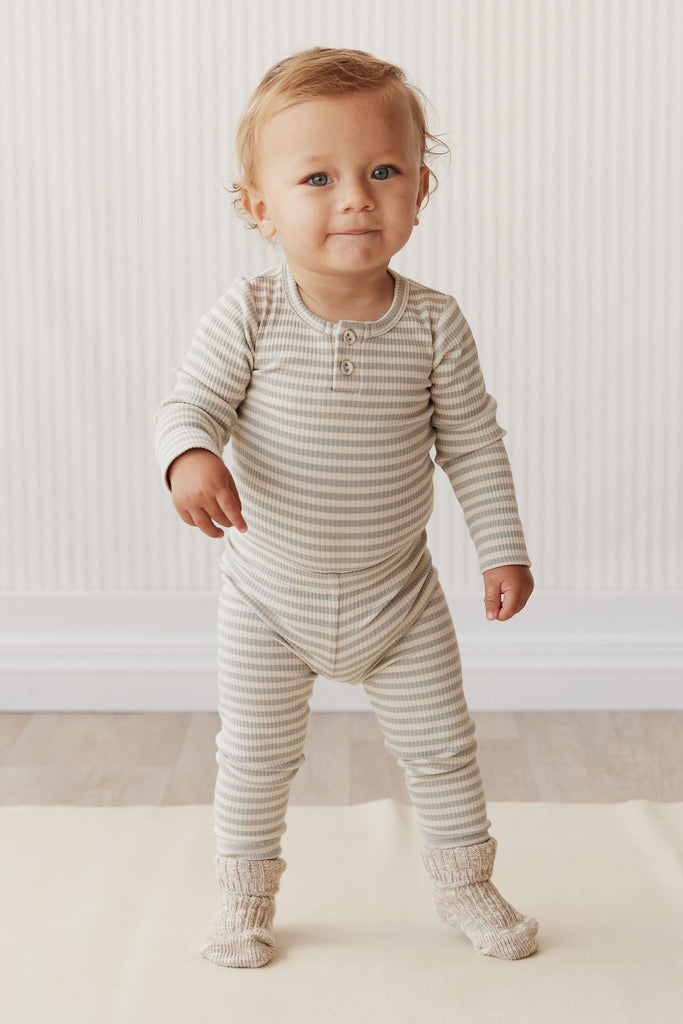 Organic Cotton Modal Long Sleeve Bodysuit | Narrow Stripe Willow/Soft Clay