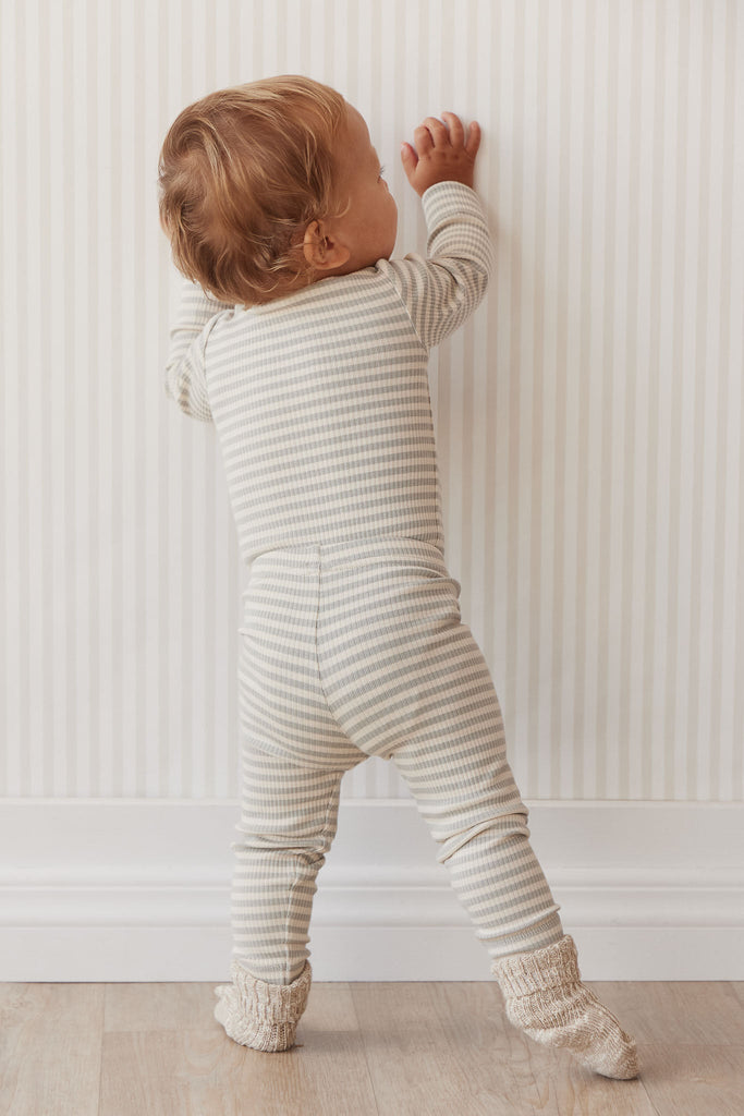 Organic Cotton Modal Long Sleeve Bodysuit | Narrow Stripe Willow/Soft Clay