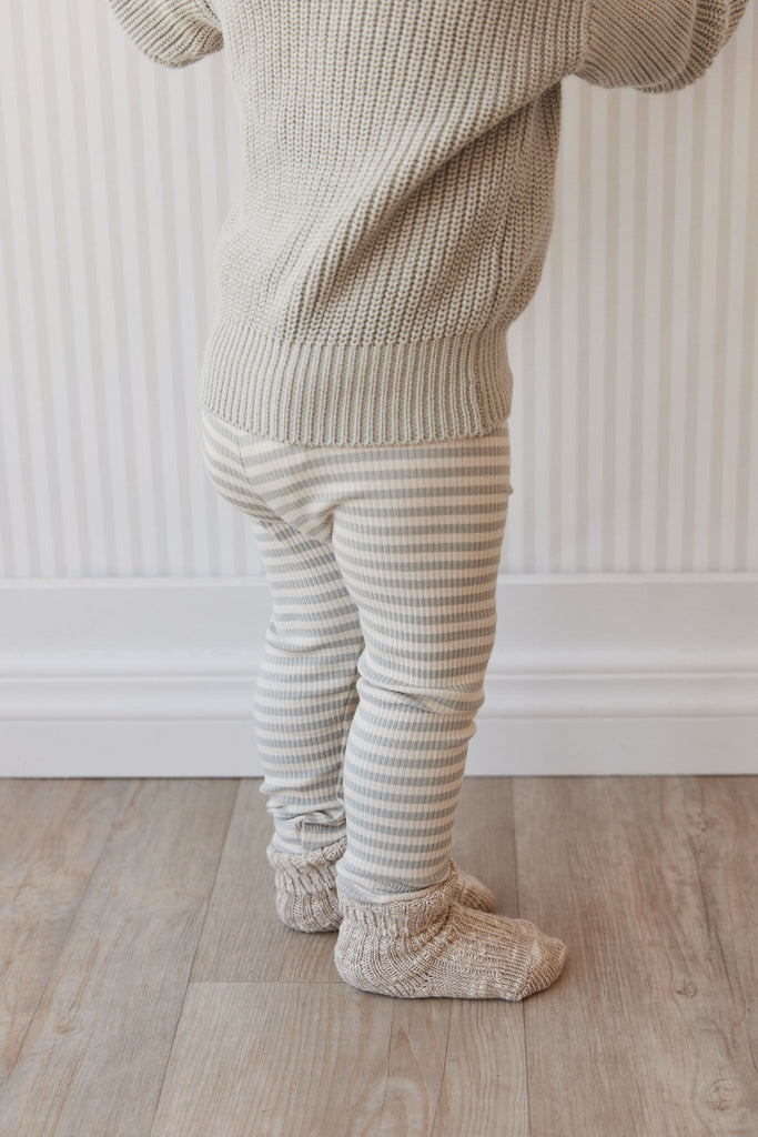 Organic Cotton Modal Elastane Legging | Narrow Stripe Willow/Soft Clay