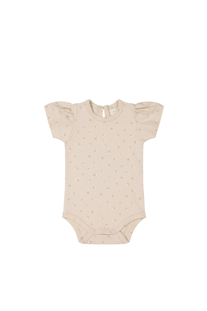 Organic Cotton Cap Sleeve Bodysuit / Elenore Pink Tint
