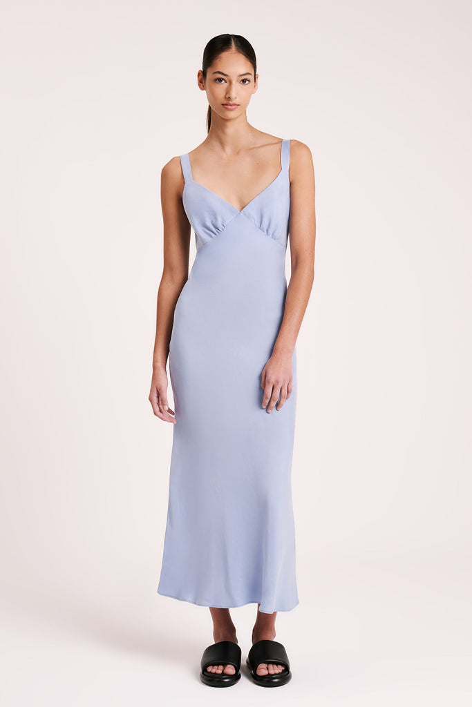 Roni Cupro Slip Dress | Mineral Blue