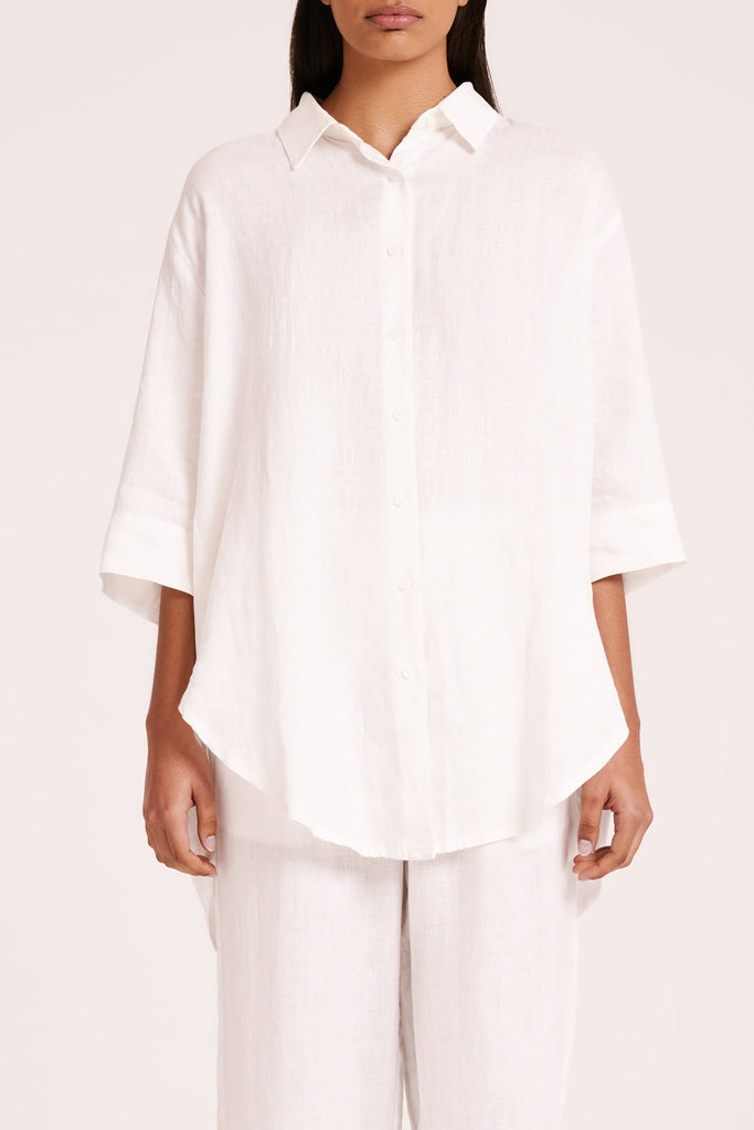 Lounge Linen Longline Shirt | White