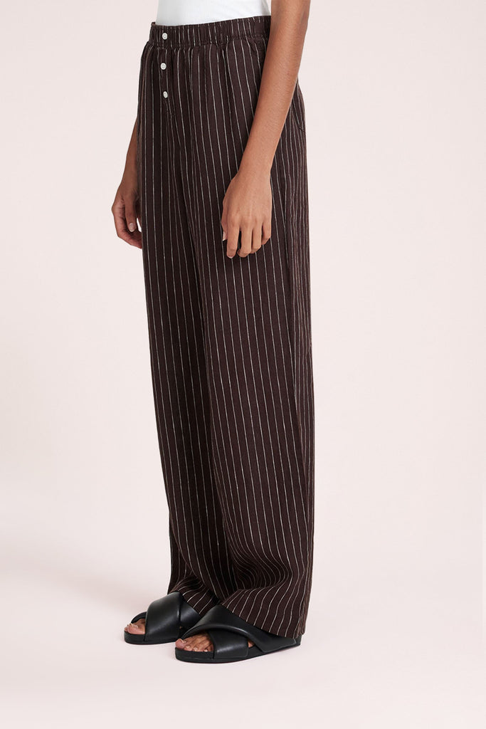 Lounge Stripe Linen Pant | Raisin Stripe