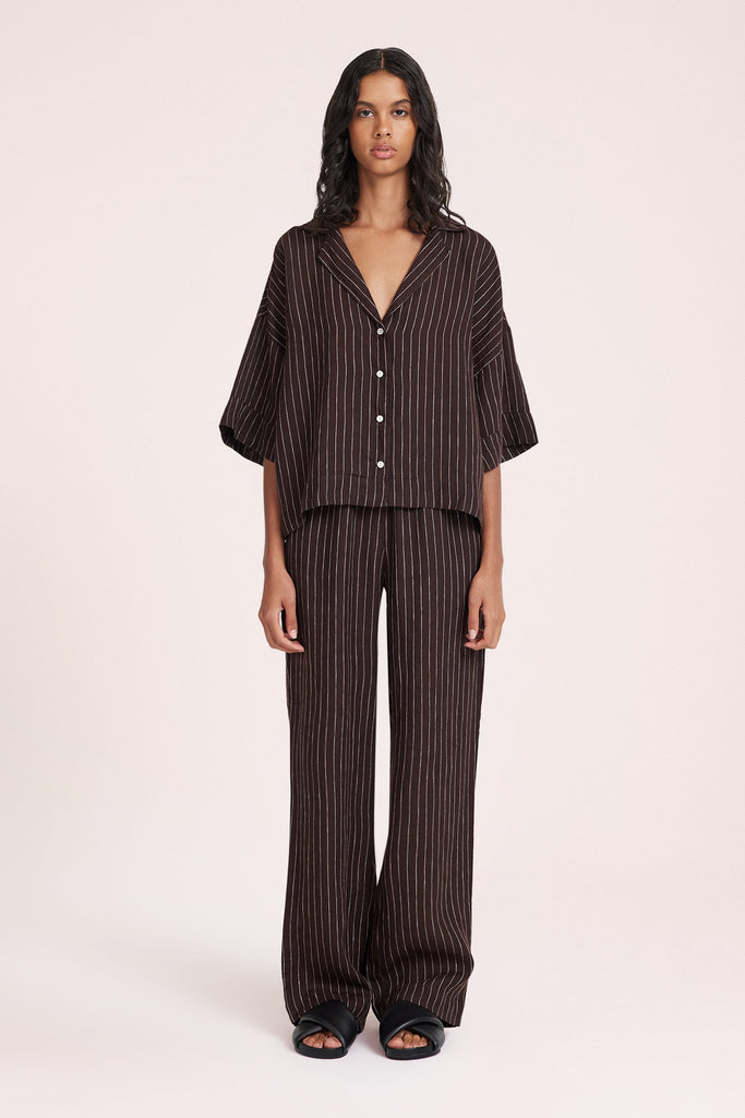 Lounge Stripe Linen Shirt | Raisin Stripe